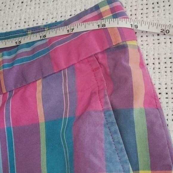 LAST CHANCE Fairway & Greene High Waisted Pink Plaid Golf Sz 38 Shorts w Pockets - Picture 9 of 11